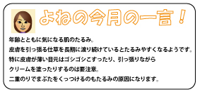 年齢とともに気になる肌のたるみ。皮膚を引っ張る仕草を長期に渡り続けているとたるみやすくなるようです。特に皮膚が薄い目元はゴシゴシこすったり、引っ張りながらクリームを塗ったりするのは要注意。二重のりでまぶたをくっつけるのもたるみの原因になります。